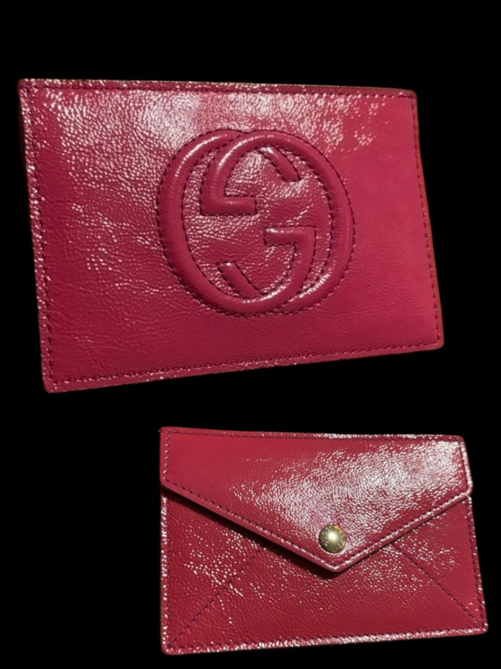 Gucci Soho Patent Leather Card Holder - pinkish red- new in box